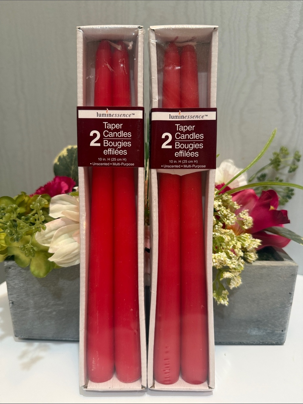 NEW Luminessence Taper Candles 10” Unscented Red 1708 Two Boxes of Two Candles